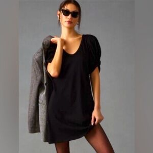 NWT Anthropologie Amadi Twist Puff Sleeve V-Neck Mini Dress Black, size L